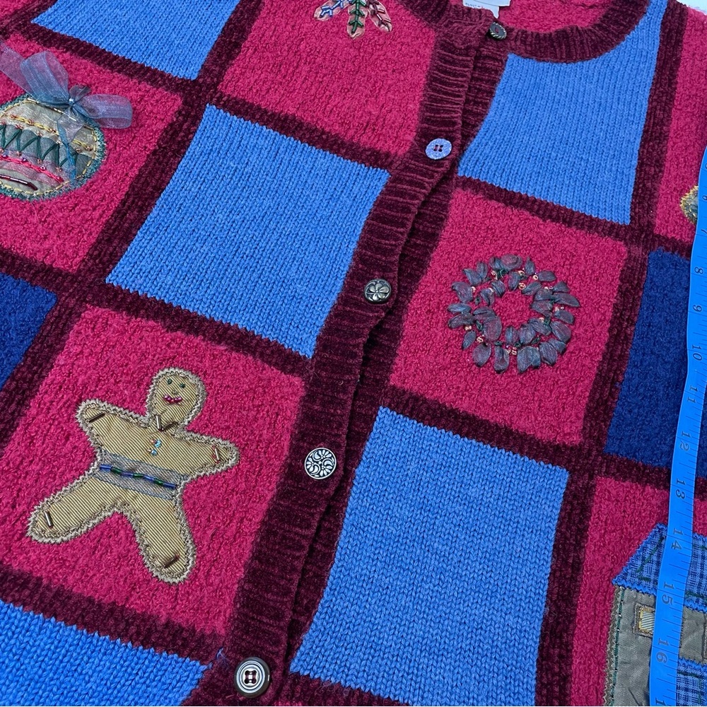 Vintage Chenille Christmas Patchwork Appliqu Card… - image 5